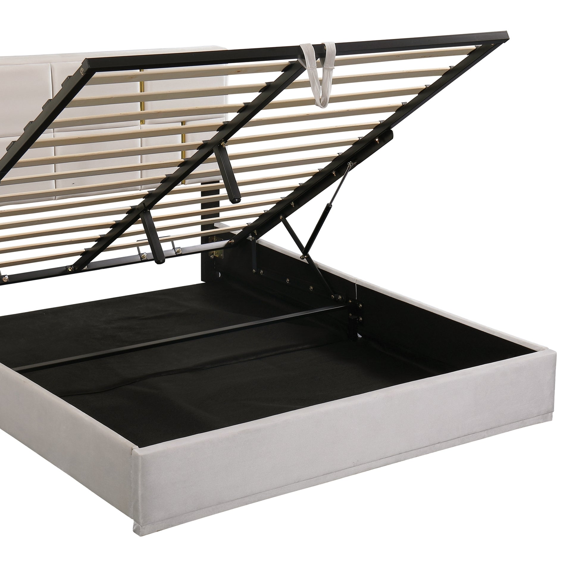 2 Pieces Bedroom Sets,Queen Size Upholstered Platform Bed With Hydraulic Storage System,Storage Ottoman With Metal Legs,Beige Beige Velvet