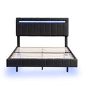 Queen Size Floating Bed Frame With Led Lights And Usb Charging,Modern Upholstered Platform Led Bed Frame,Black Black Pu