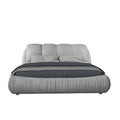 Queen Size Upholstered Platform Bed With Oversized Padded Backrest, Thickening Pinewooden Slats And Solid Wood Leg,Grey Queen Grey Pine Solid Wood