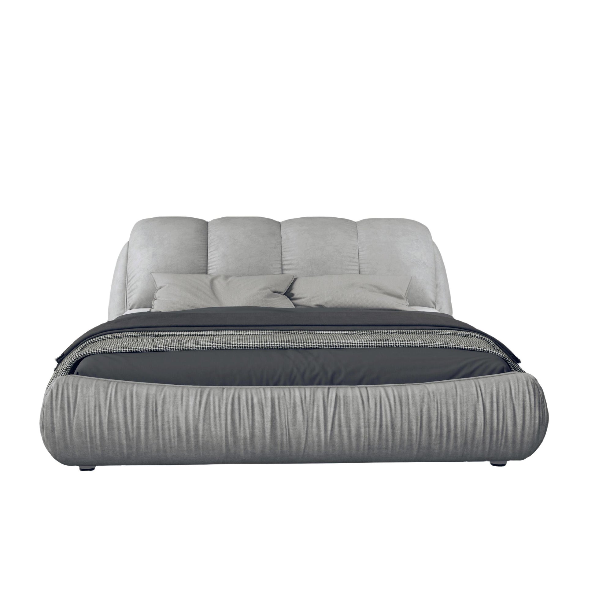 Queen Size Upholstered Platform Bed With Oversized Padded Backrest, Thickening Pinewooden Slats And Solid Wood Leg,Grey Queen Grey Pine Solid Wood