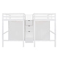Double Twin Loft Beds With Wardrobes And Staircase, White White Solid Wood Mdf