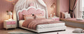 Full Size Upholstered Princess Bed With Crown Headboard,Full Size Platform Bed With Headboard And Footboard, White Pink Full White Pu
