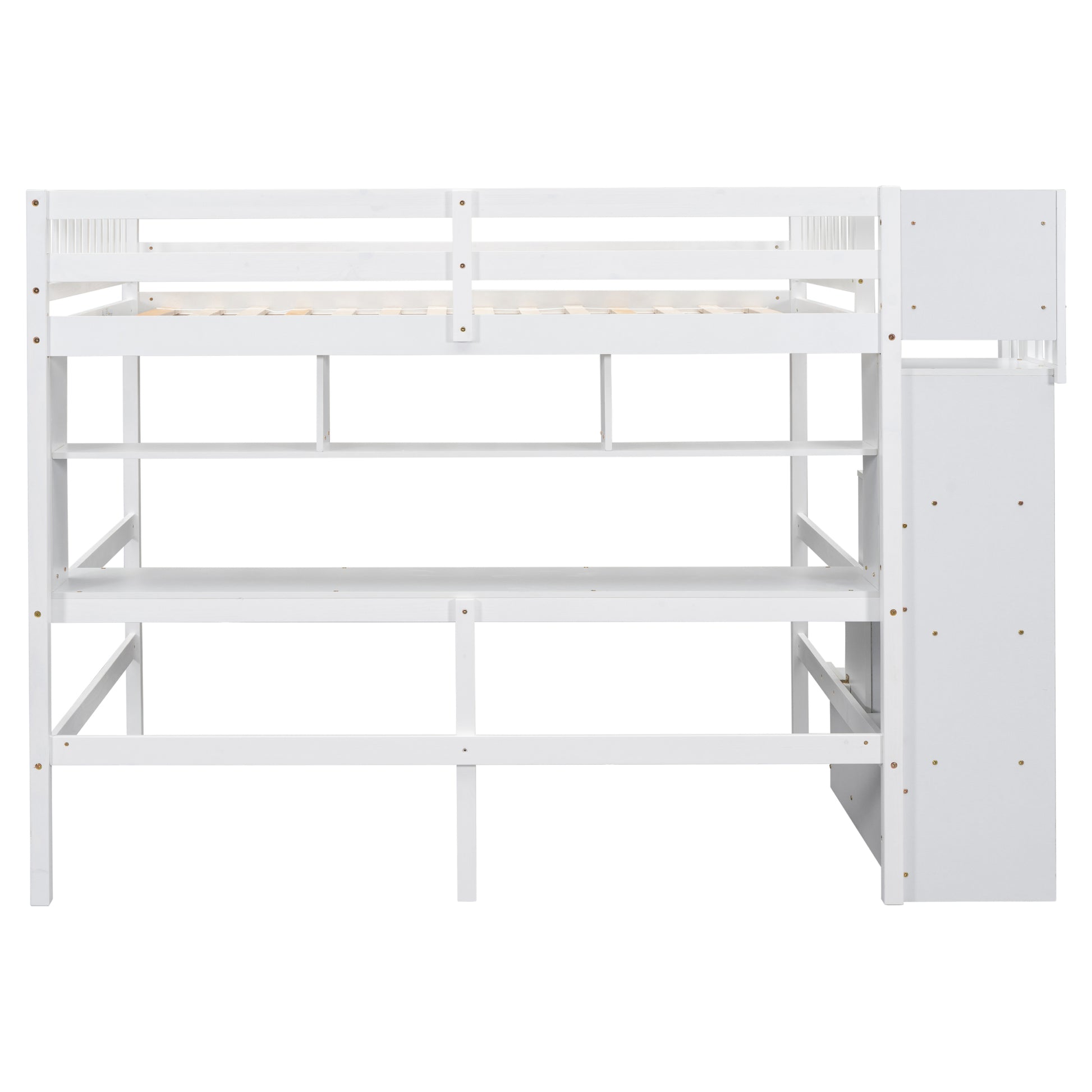Full Size Loft Bed With Built In Desk, Bookshelves And Storage Staircase,White Old Sku:W504S00110 Full White Pine