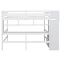 Full Size Loft Bed With Built In Desk, Bookshelves And Storage Staircase,White Full White American Design Pine