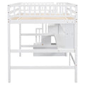 Full Size Loft Bed With Built In Desk, Bookshelves And Storage Staircase,White Full White American Design Pine