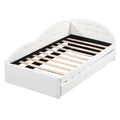 Twin Size Pu Upholstered Tufted Daybed With Trundle And Cloud Shaped Guardrail, White Box Spring Not Required Twin White Wood Faux Leather Upholstered