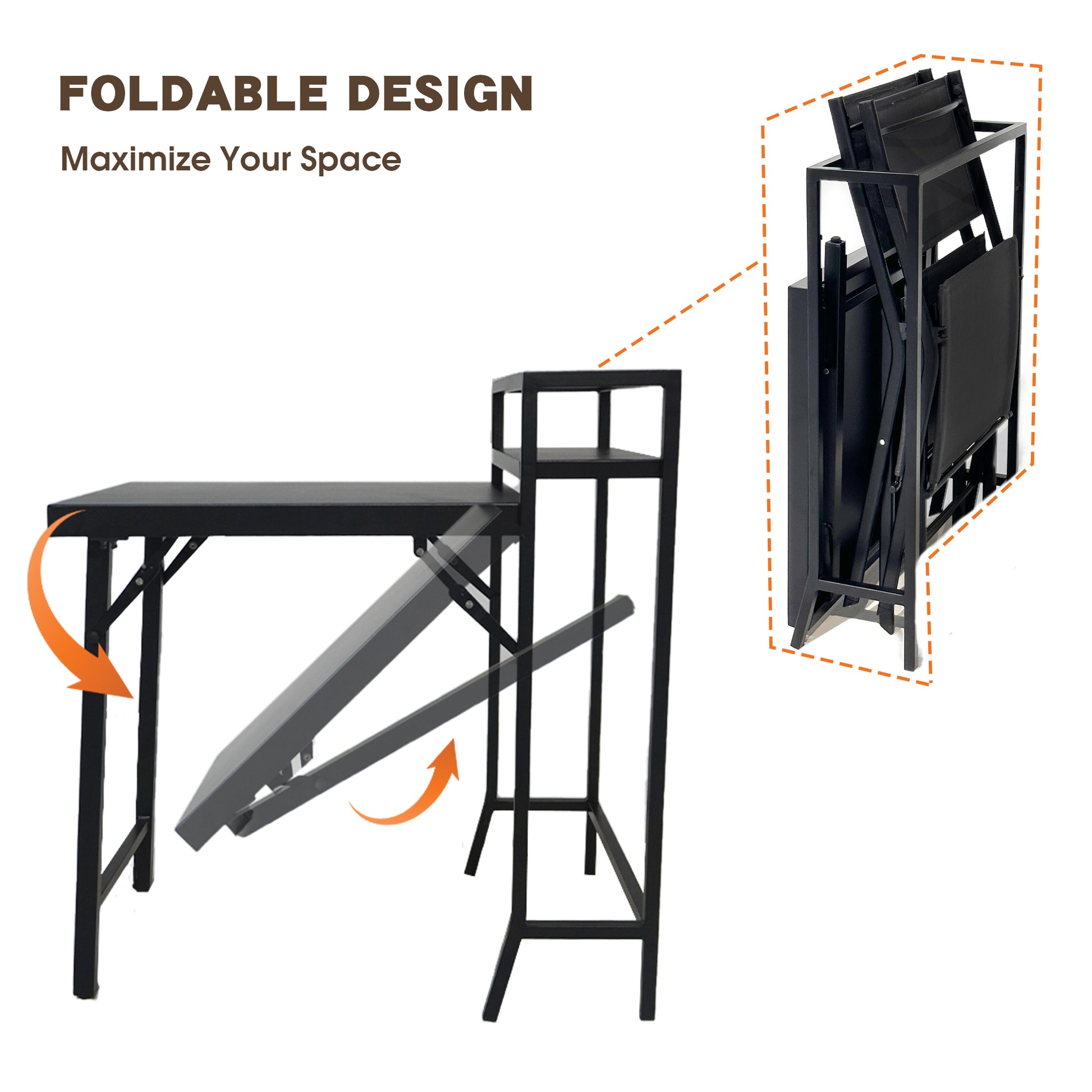 3Pcs Patio Bistro Set, Patio Set Of Foldable Patio Table And Chairs,Outdoor Patio Furniture Sets,Black No Complete Patio Set Black Rust Resistant Frame Garden & Outdoor 2 Person Seating Group Steel Steel