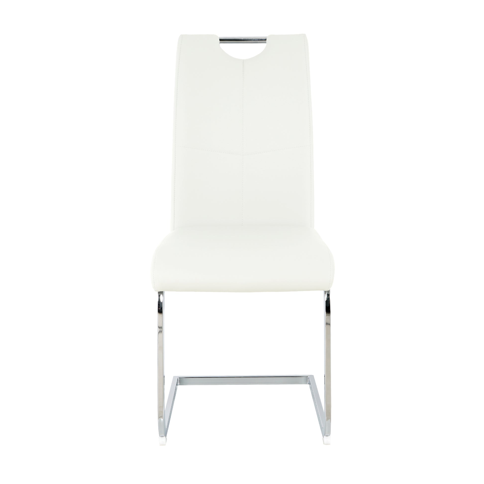 Modern Dining Chairs With Faux Leather Padded Seat Dining Living Room Chairs Upholstered Chair With Chrome Metal Legs Design For Kitchen, Living, Bedroom, Dining Room Side Chairs Set Of 2 White