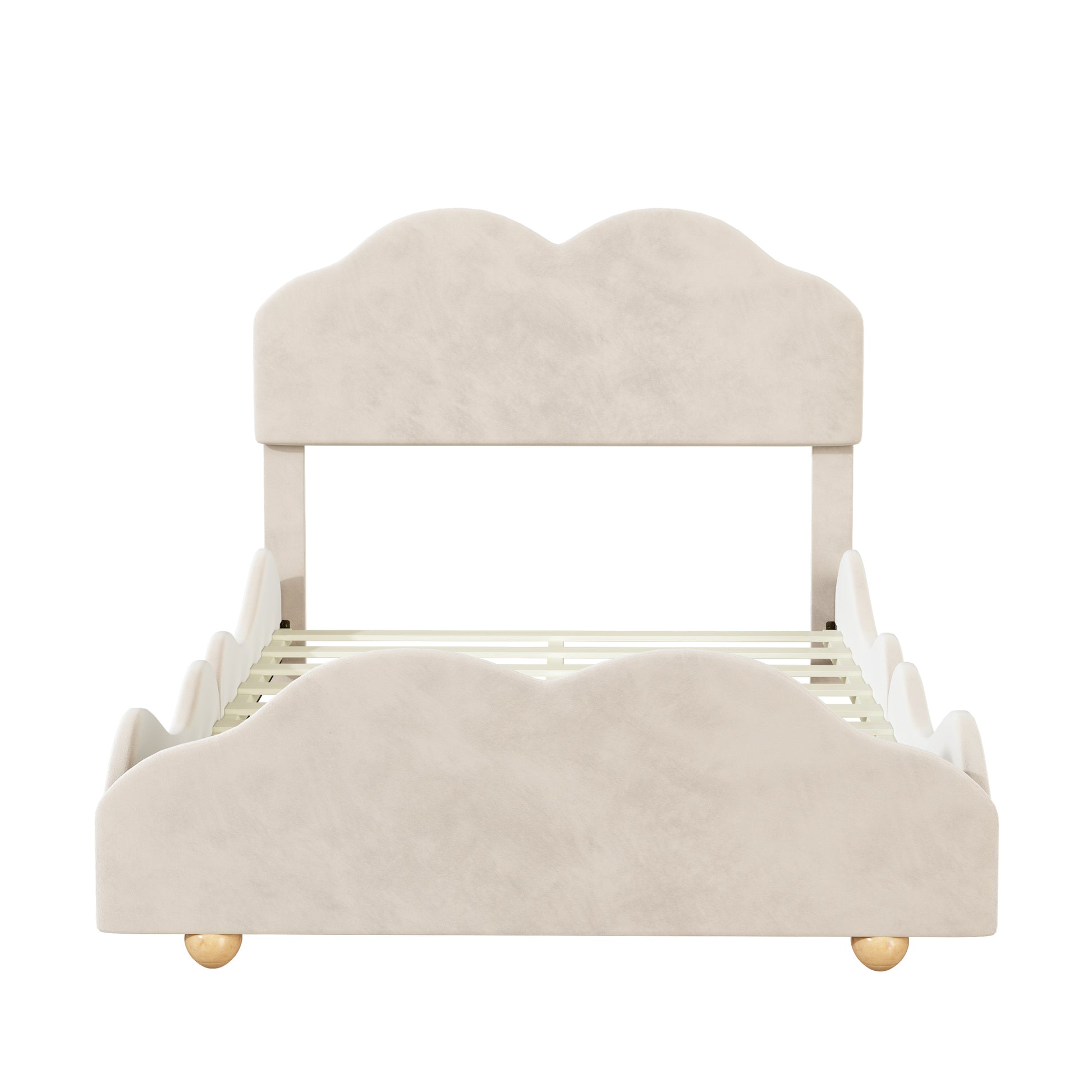 Full Size Upholstered Platform Bed With Cloud Shaped Bed Board, Beige Beige Velvet