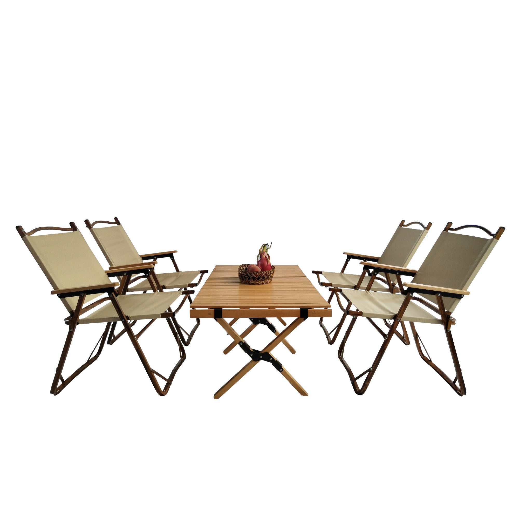 Multi Function Foldable And Portable Dining Set, 1 Dining Table & 4 Folding Chairs, Indoor And Outdoor Universal ,Natural Natural Wood