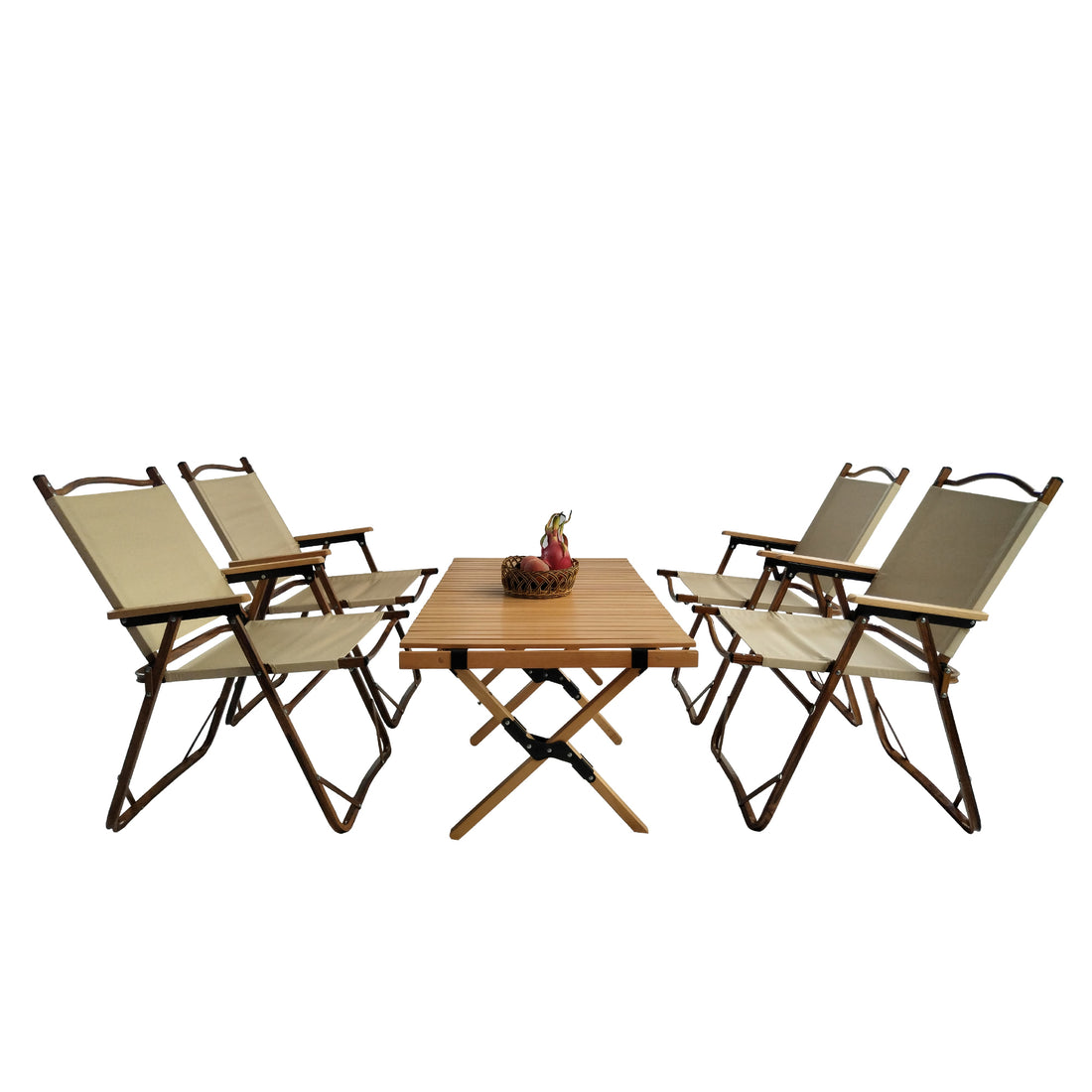 Multi Function Foldable And Portable Dining Set, 1 Dining Table & 4 Folding Chairs, Indoor And Outdoor Universal ,Natural Natural Wood