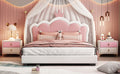 Full Size Upholstered Princess Bed With Crown Headboard,Full Size Platform Bed With Headboard And Footboard, White Pink Full White Pu