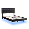 Queen Size Floating Bed Frame With Led Lights And Usb Charging,Modern Upholstered Platform Led Bed Frame,Black Black Pu