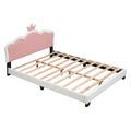 Full Size Upholstered Princess Bed With Crown Headboard,Full Size Platform Bed With Headboard And Footboard, White Pink Full White Pu
