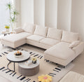 U Shaped Linen Sectional Sofa With Double Chaises,Beige Beige Foam Fabric 4 Seat