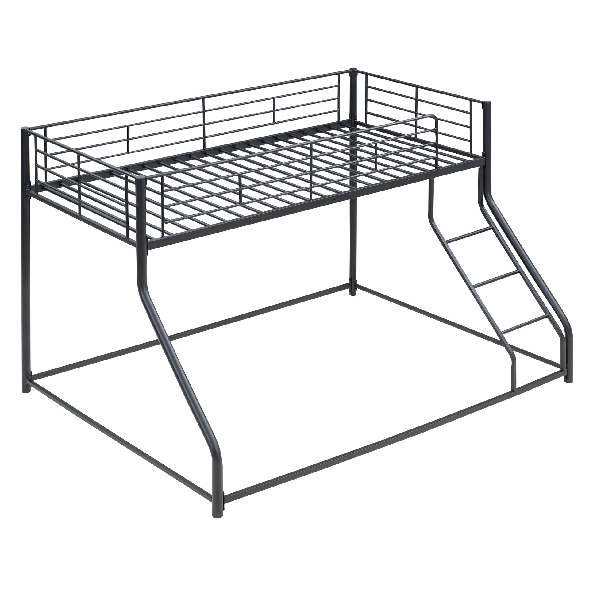 Metal Floor Bunk Bed, Twin Xl Over Queen, Black Black Metal