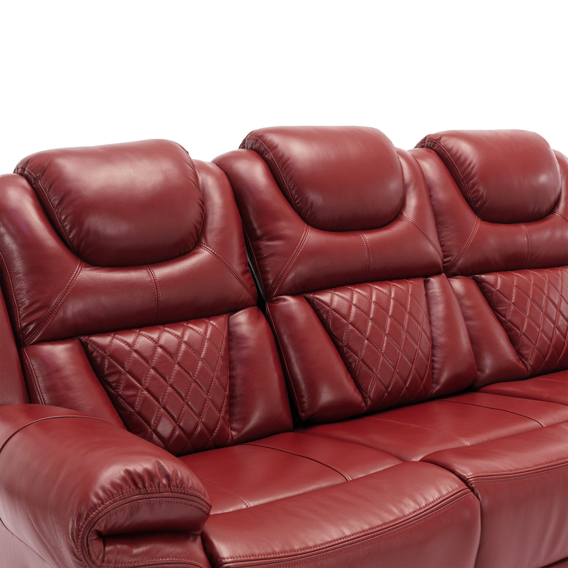 3 Pieces Recliner Sofa Sets Home Theater Seating Manual Recliner Chair With Center Console And Led Light Strip For Living Room, Wine Red Wine Red Foam Faux Leather