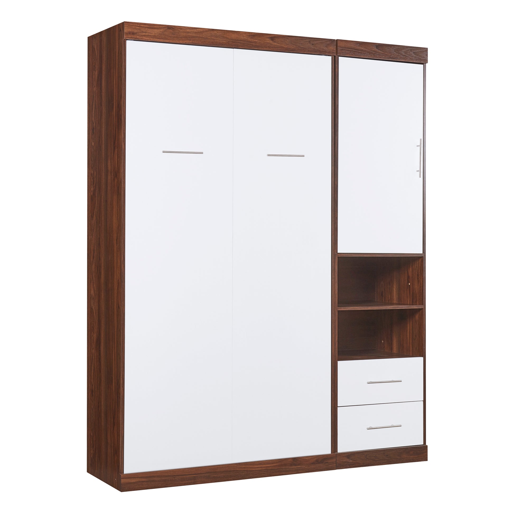 Twin Size Murphy Bed Wall Bed With Cabinet,White Twin White Solid Wood Mdf