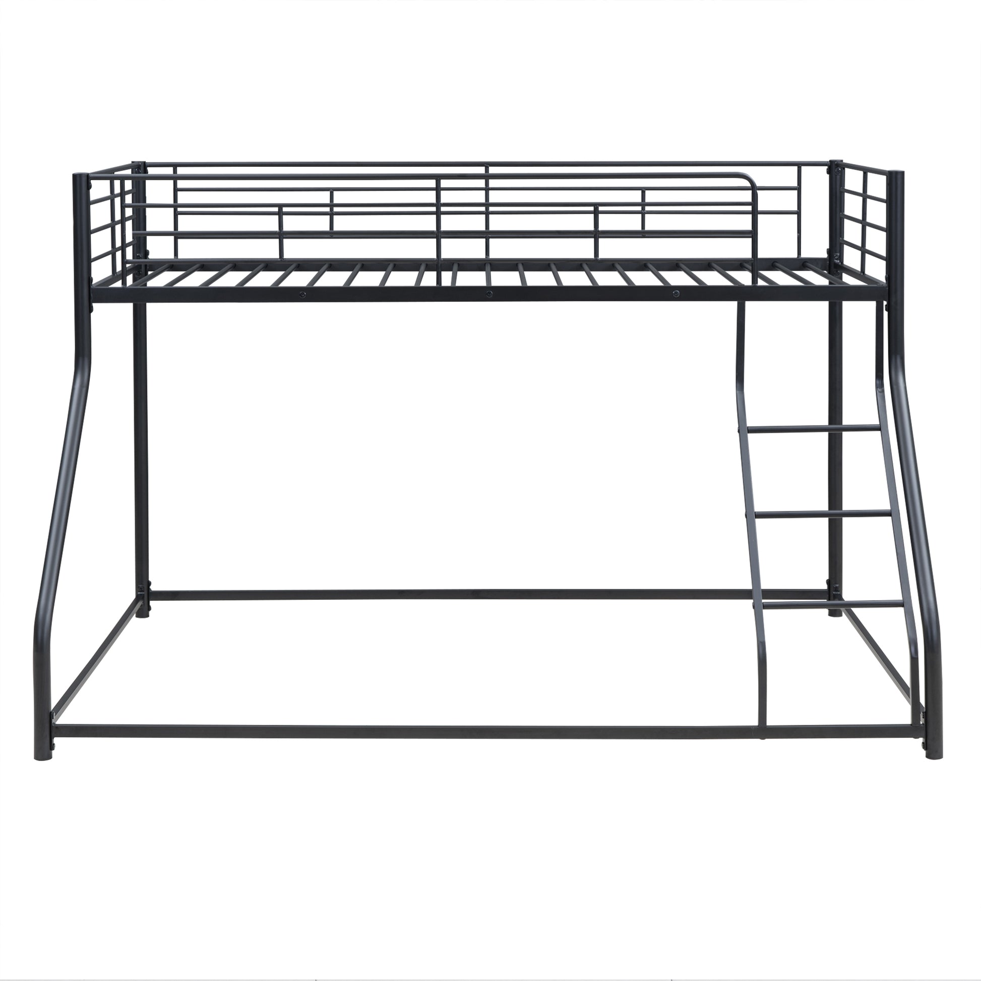 Metal Floor Bunk Bed, Twin Xl Over Queen, Black Black Metal