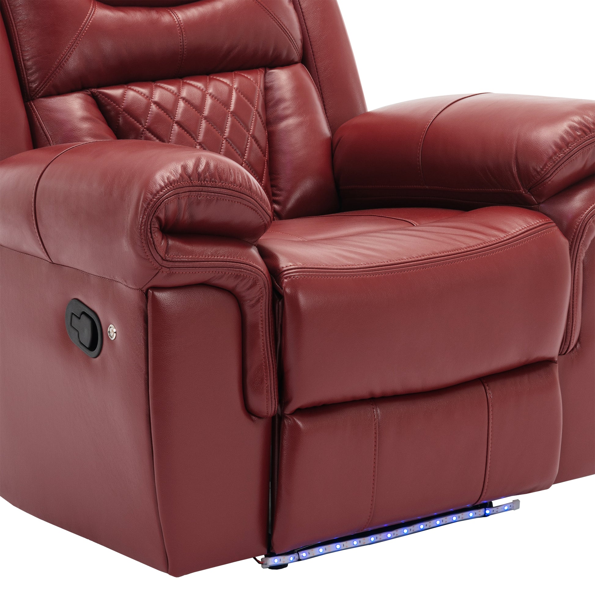 3 Pieces Recliner Sofa Sets Home Theater Seating Manual Recliner Chair With Center Console And Led Light Strip For Living Room, Wine Red Wine Red Foam Faux Leather