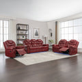 3 Pieces Recliner Sofa Sets Home Theater Seating Manual Recliner Chair With Center Console And Led Light Strip For Living Room, Wine Red Wine Red Foam Faux Leather