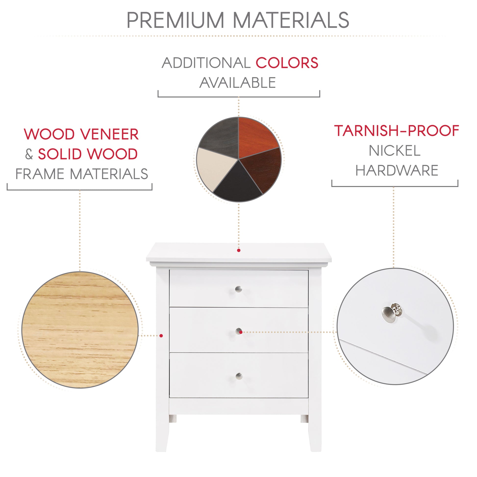 Hammond G5490 N 3 Drawer Nightstandwhite White Particle Board