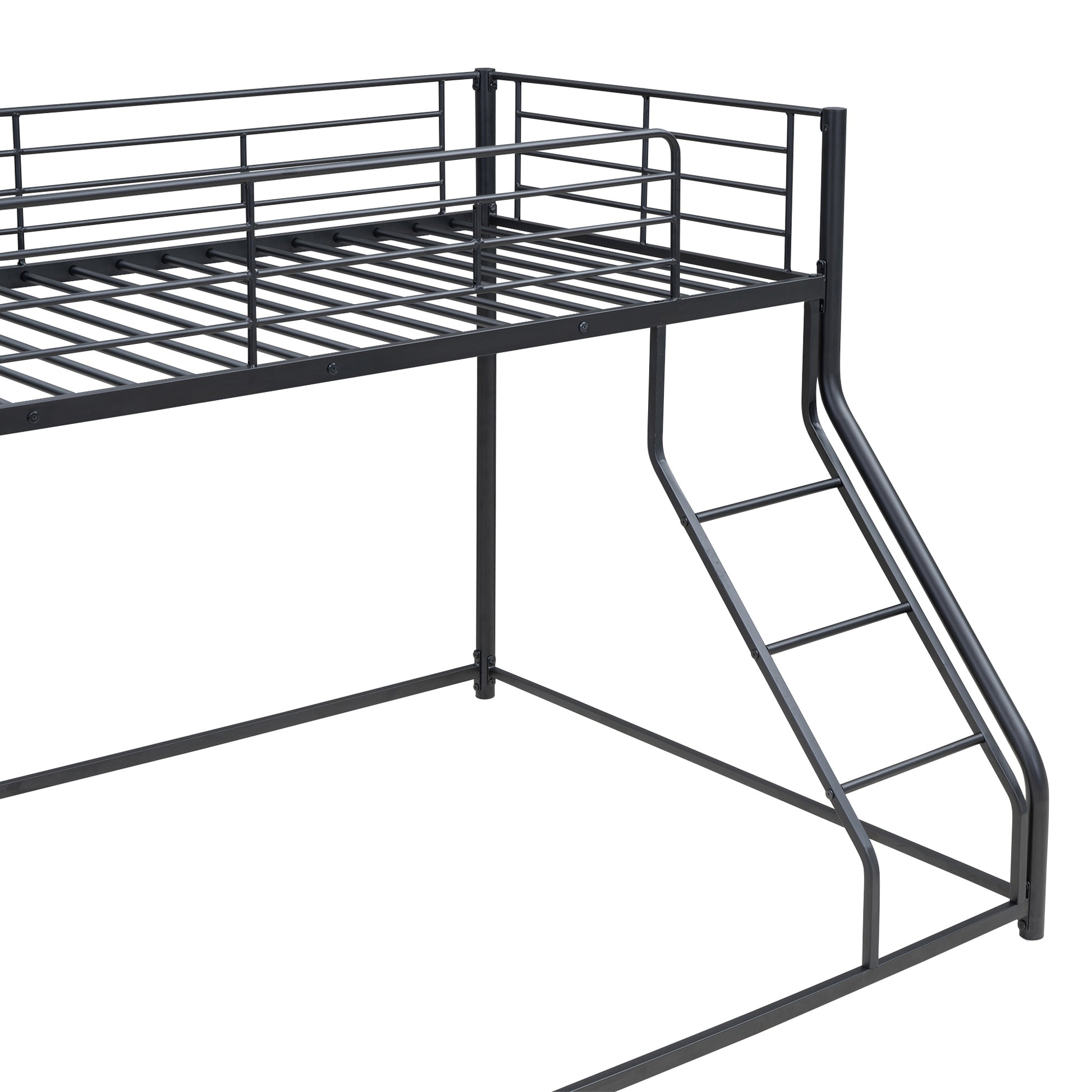 Metal Floor Bunk Bed, Twin Xl Over Queen, Black Black Metal