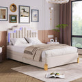 Full Size Upholstered Platform Bed With Led Lights And 4 Drawers, Stylish Irregular Metal Bed Legs Design, Beige Beige Velvet