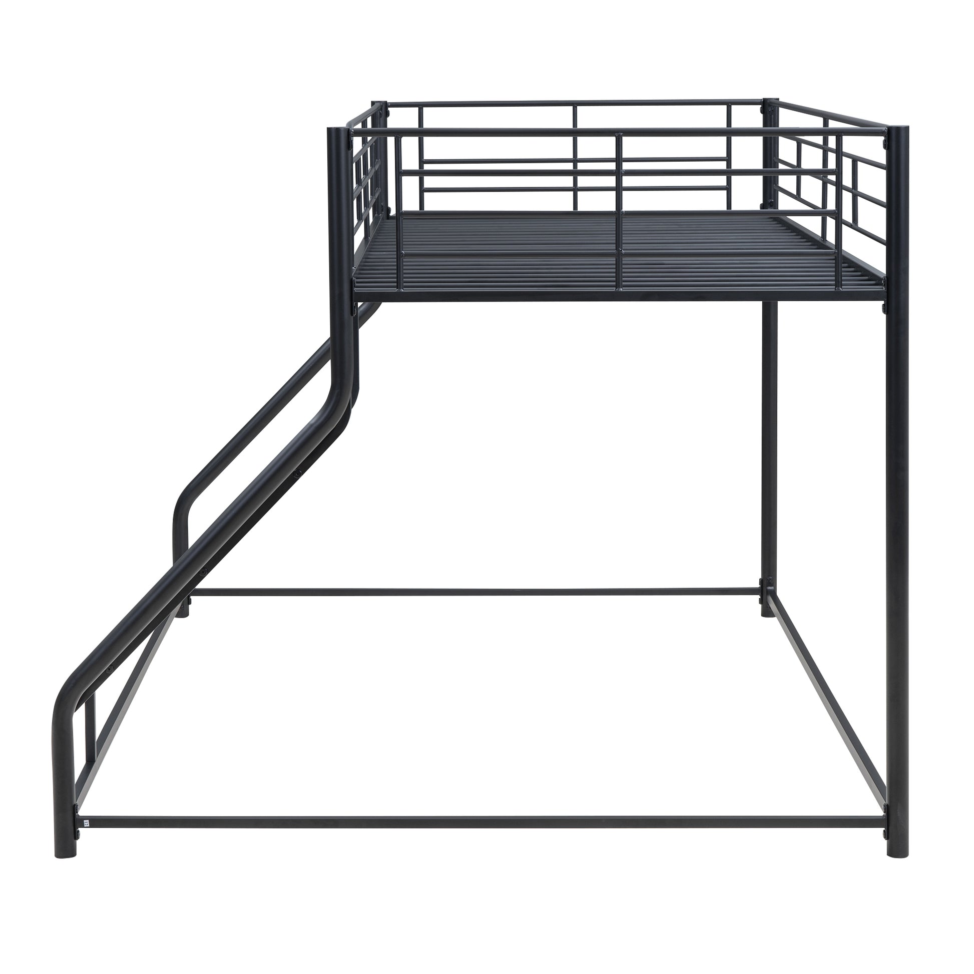 Metal Floor Bunk Bed, Twin Xl Over Queen, Black Black Metal