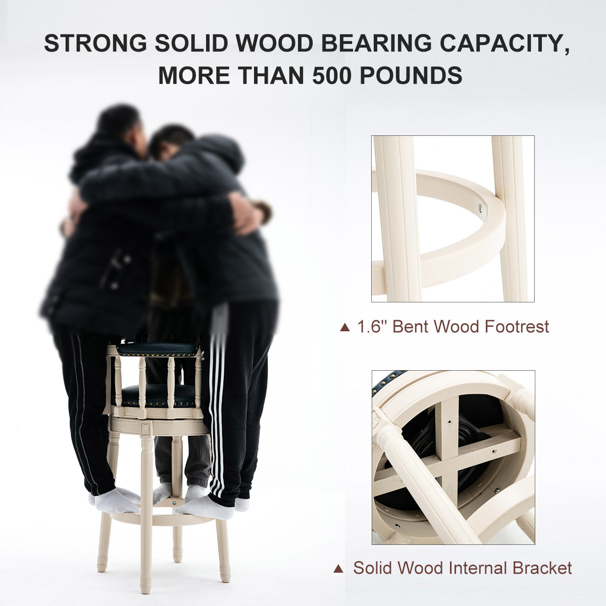 Bar Stools Seat Height 29.5'' Leather Wooden Bar Stools White 1Pc Cream Genuine Leather