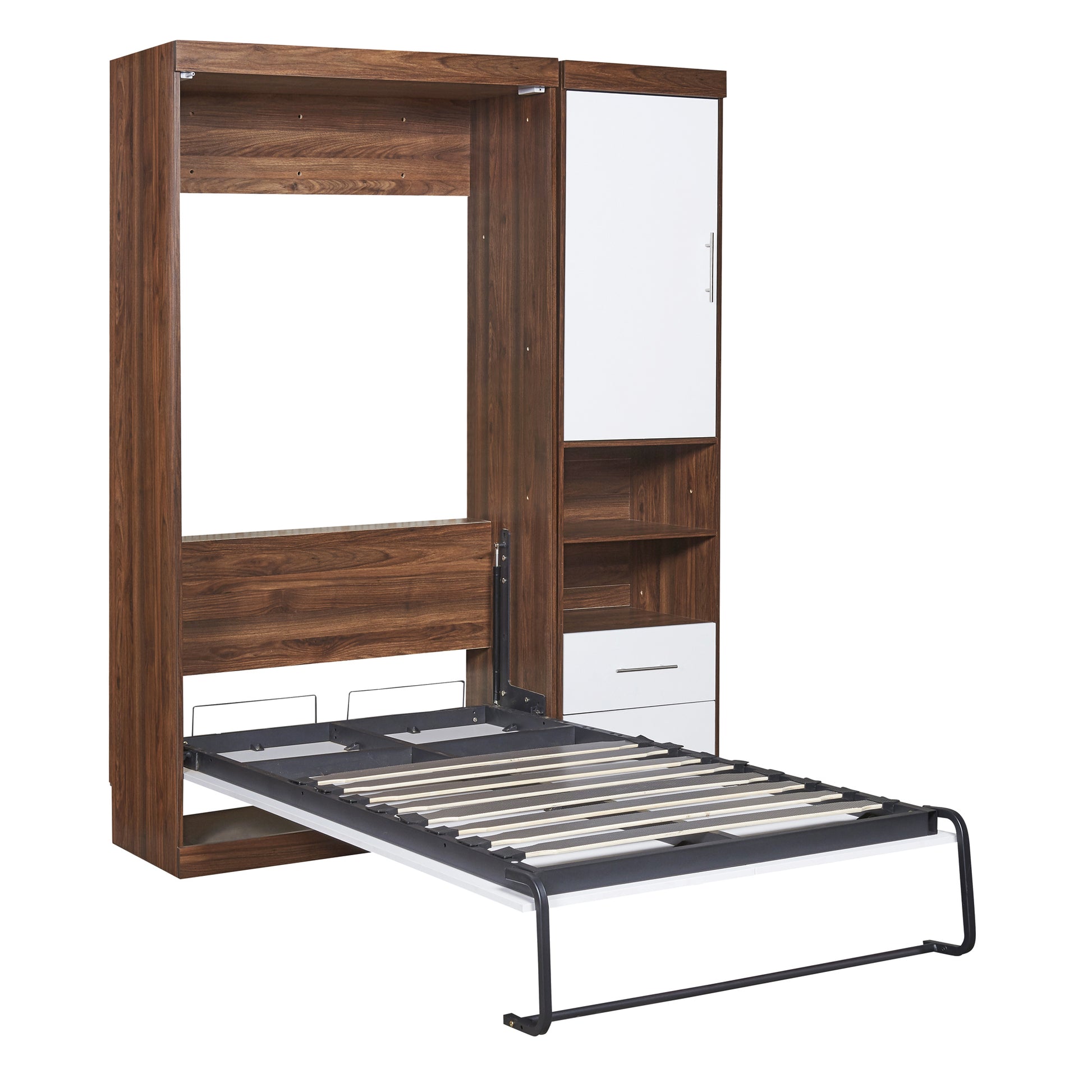 Twin Size Murphy Bed Wall Bed With Cabinet,White Twin White Solid Wood Mdf