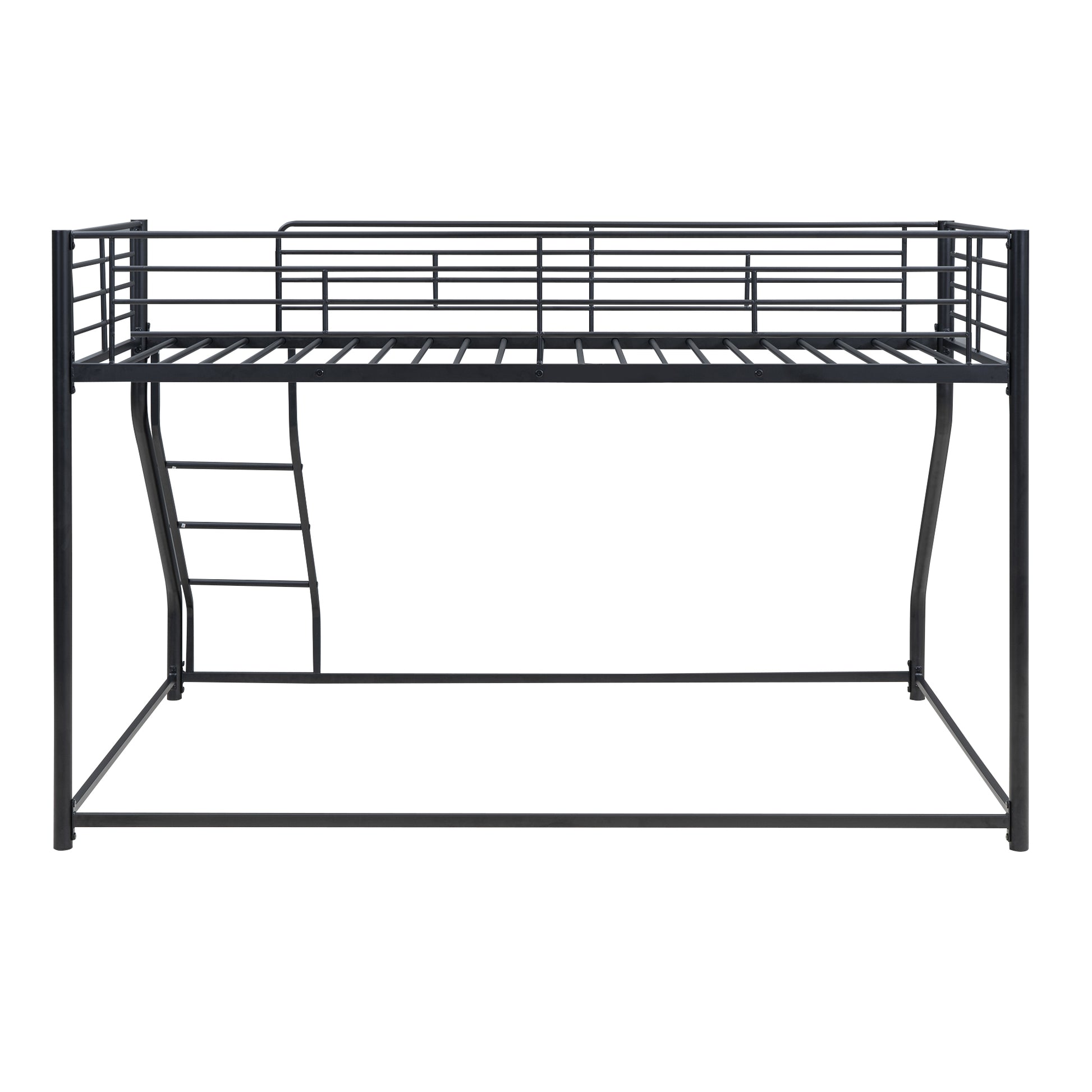 Metal Floor Bunk Bed, Twin Xl Over Queen, Black Black Metal