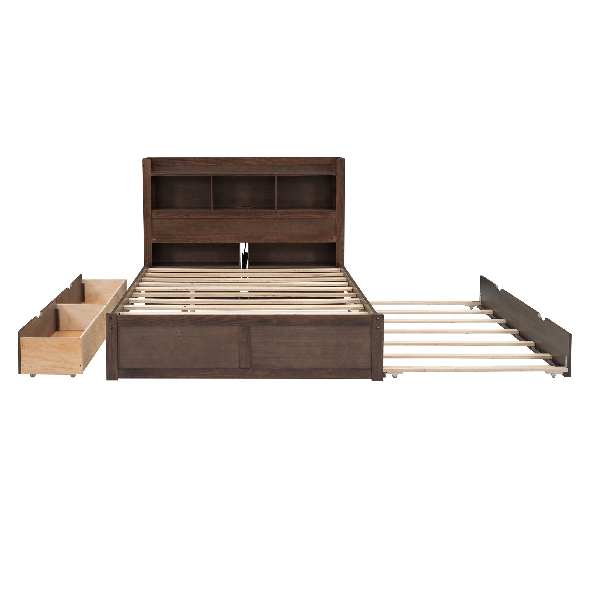Full Size Storage Platform Bed With Pull Out Shelves, Twin Size Trundle And 2 Drawers, Espresso Box Spring Not Required Full Espresso Wood Bedroom Bed Frame Solid Wood Mdf