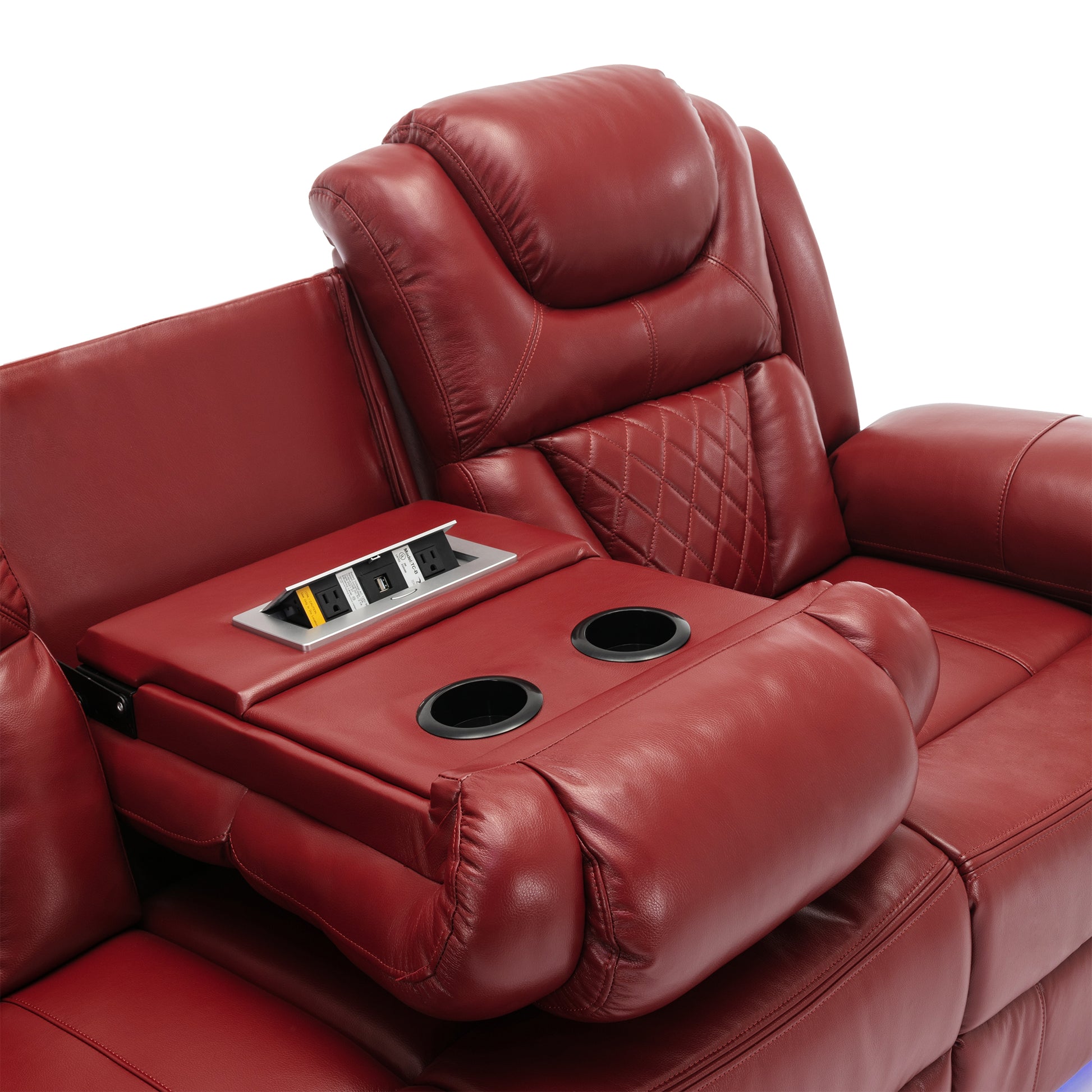 3 Pieces Recliner Sofa Sets Home Theater Seating Manual Recliner Chair With Center Console And Led Light Strip For Living Room, Wine Red Wine Red Foam Faux Leather