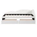 Twin Size Pu Upholstered Tufted Daybed With Two Drawers And Cloud Shaped Guardrail, White Box Spring Not Required Twin White Wood Daybeds Faux Leather Upholstered