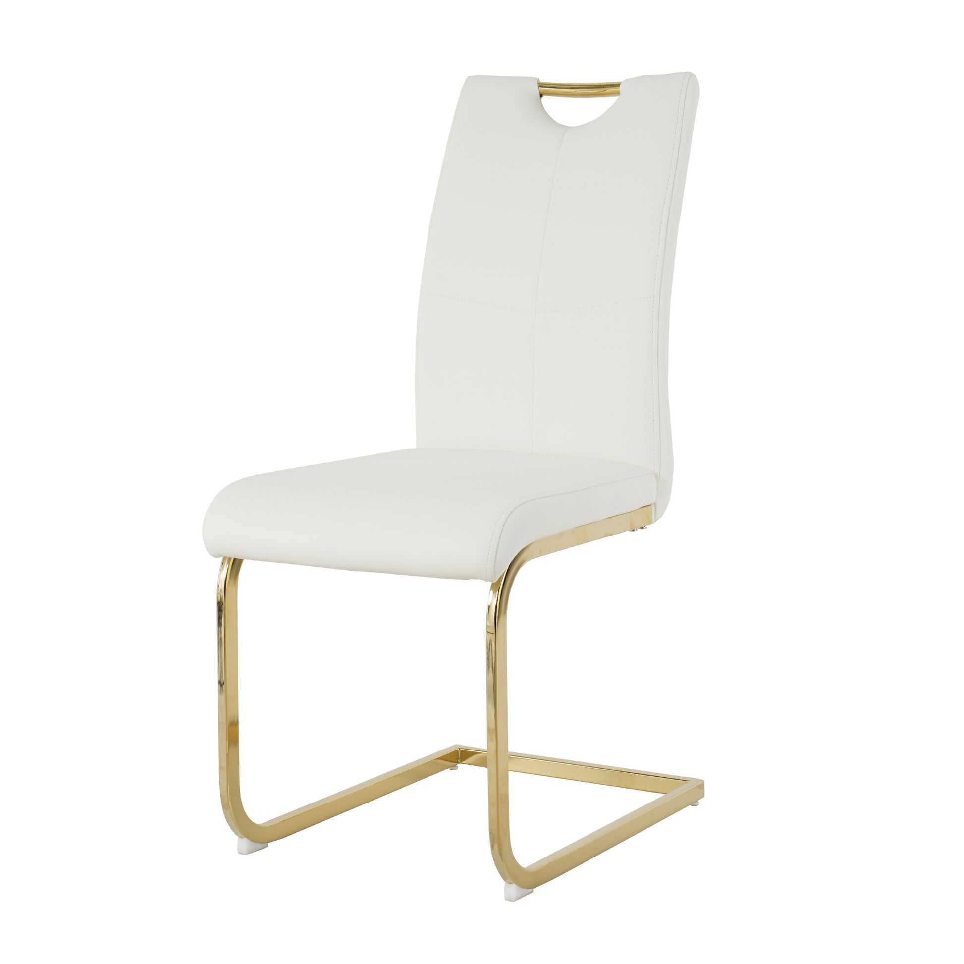Modern Dining Chairs With Faux Leather Padded Seat Dining Living Room Chairs Upholstered Chair With Gold Metal Legs Design For Kitchen, Living, Bedroom, Dining Room Side Chairs Set Of 4 White Gold Metal