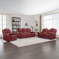 3 Pieces Recliner Sofa Sets Home Theater Seating Manual Recliner Chair With Center Console And Led Light Strip For Living Room, Wine Red Wine Red Foam Faux Leather