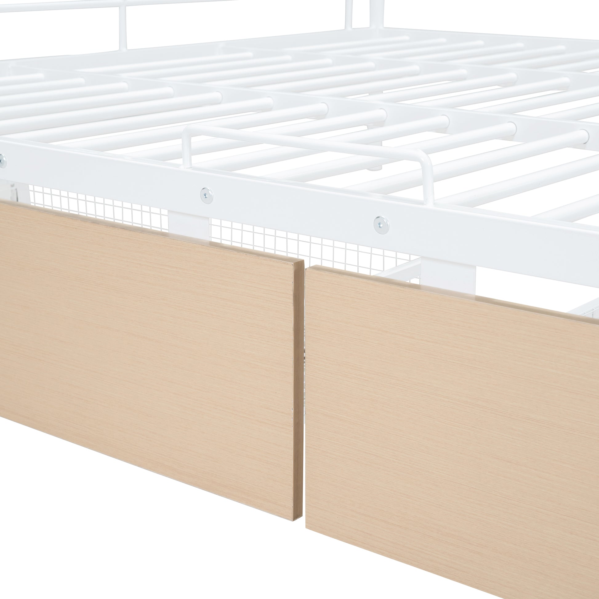 Full Xl Over Queen Metal Bunk Bed With 2 Drawers, White White Iron