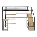 Full Size Metal Loft Bed With Staircase, Built In Desk And Shelves, Black Box Spring Not Required Full Black Metal Bedroom Mdf Metal