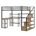 Full Size Metal Loft Bed With Staircase, Built In Desk And Shelves, Black Box Spring Not Required Full Black Metal Bedroom Mdf Metal
