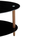 Black Oval Glass Coffee Table, Modern Table In Living Room Oak Wood Leg Tea Table 3 Layer Tempered Glass Table Brown Glass