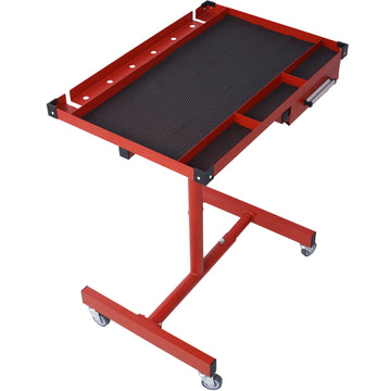 Adjustable Tear Down Work Table With Drawer For Garages, Repair Shops, And Diy, Portable, 4 2.5" Swivel Casters, 220 Pound Capacity, Rubber Corners, Heavy Duty Steel,Red Red Metal