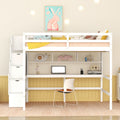 Full Size Loft Bed With Built In Desk, Bookshelves And Storage Staircase,White Full White American Design Pine