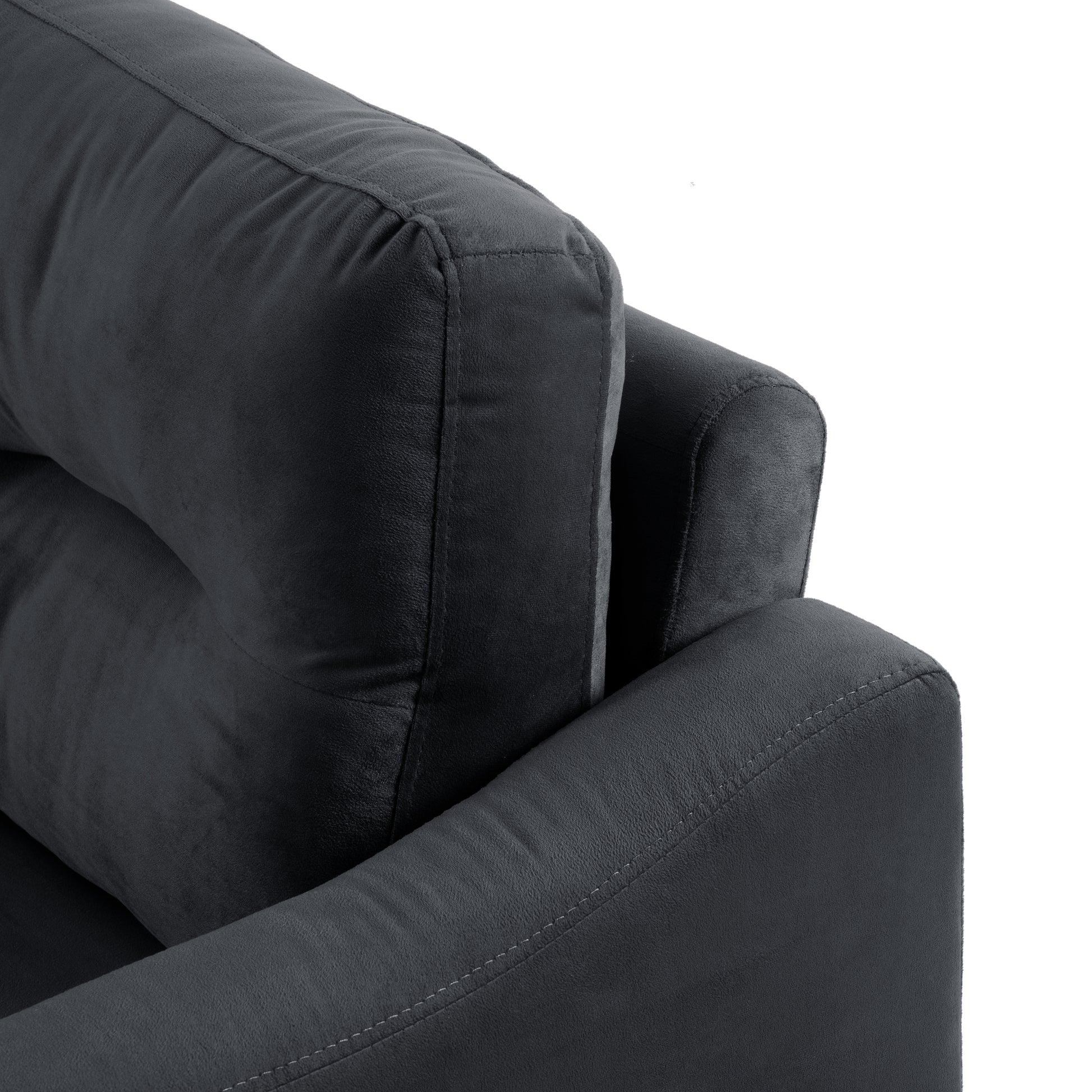Couch Comfortable Sectional Couches Set 1 2 3 Black Velvet Wood Primary Living Space Soft Tufted Back Medium Duty Art Deco Oak Square Arms Memory Foam Velvet 6 Seat