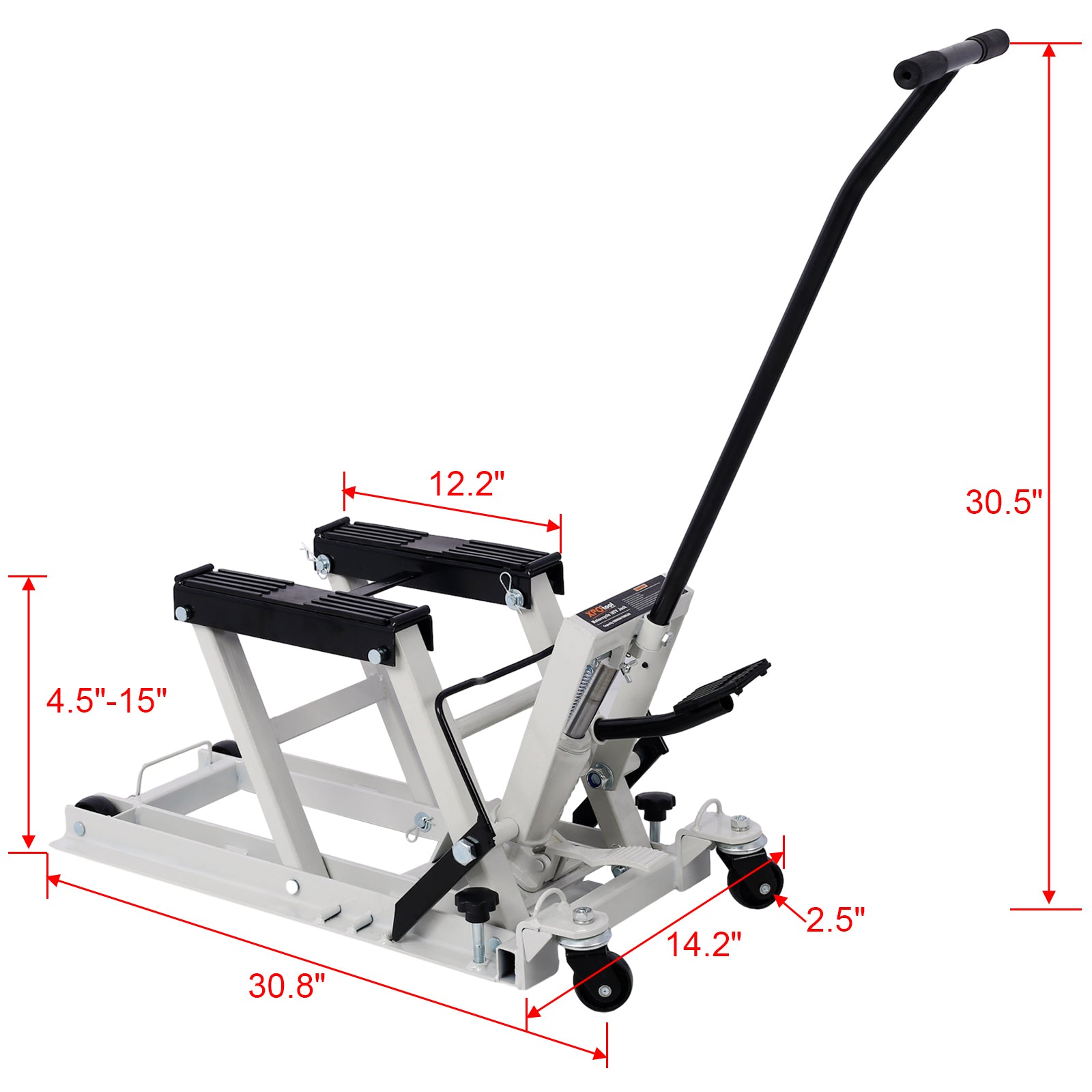 Hydraulic Motorcycle Lift Jack, 1500 Lbs Capacity Atv Scissor Lift Jack, Portable Motorcycle Lift Table With 4 Wheels, Hydraulic Foot Operated Hoist Stand With 2Xtie Down Gray Gray Steel