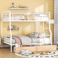 Full Xl Over Queen Metal Bunk Bed With 2 Drawers, White White Iron