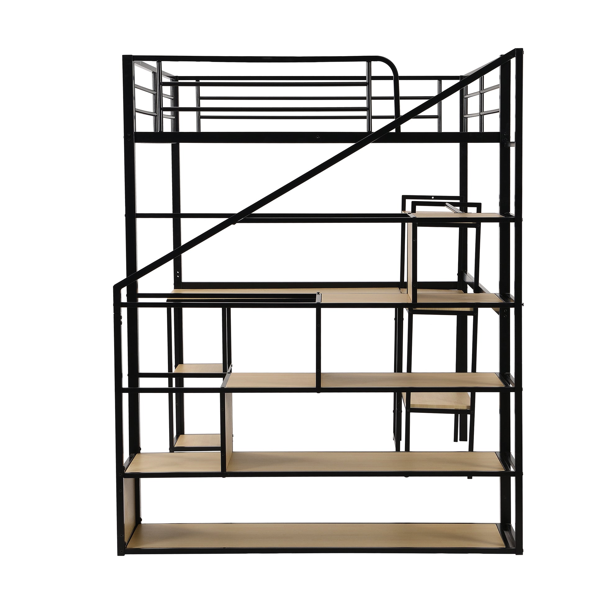 Full Size Metal Loft Bed With Staircase, Built In Desk And Shelves, Black Box Spring Not Required Full Black Metal Bedroom Mdf Metal