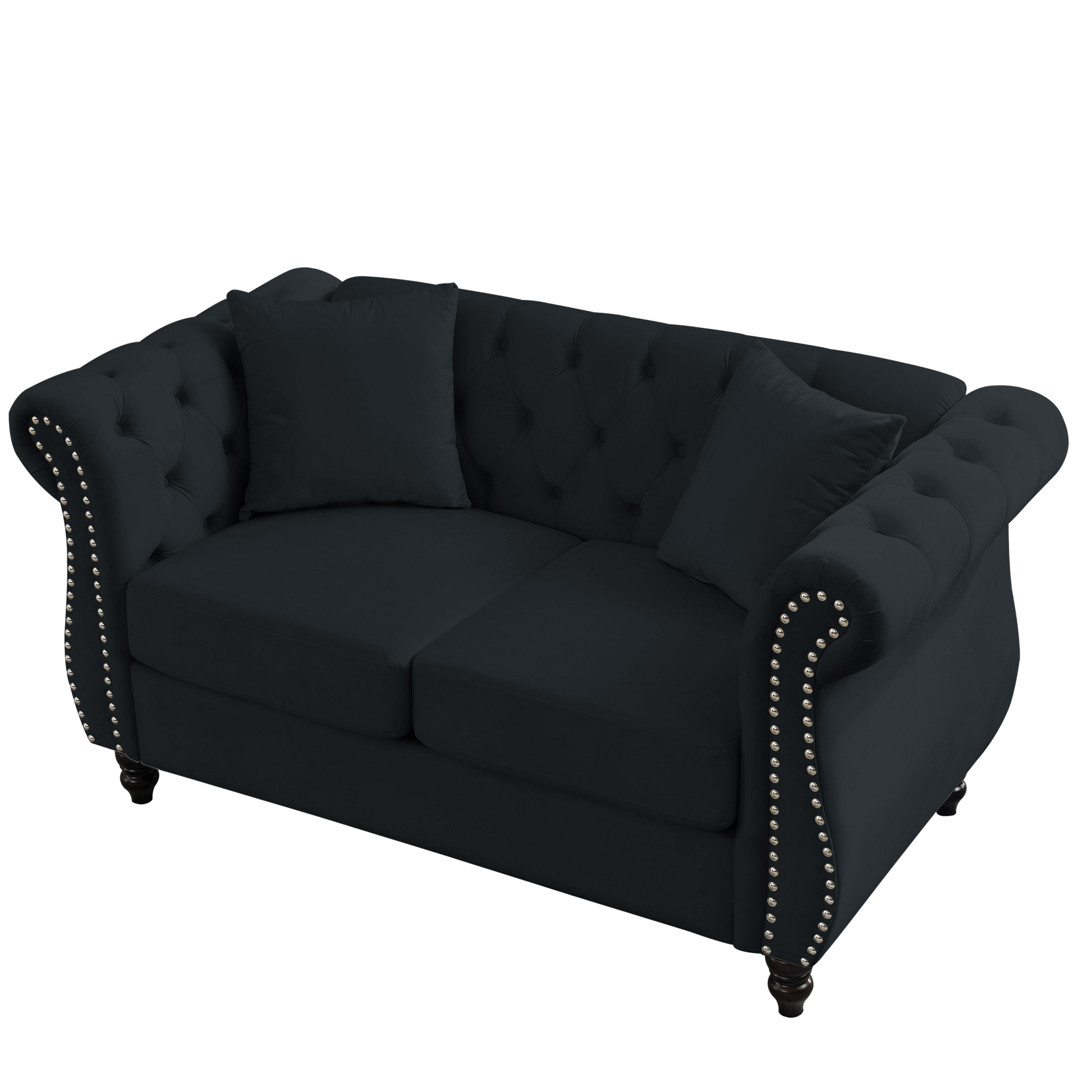 Video 80" Chesterfield Sofa Black Velvet For Living Room, 3 Seater Sofa Tufted Couch With Rolled Arms And For Living Room, Bedroom, Office, Apartment, 3S 2S Black Foam Velvet