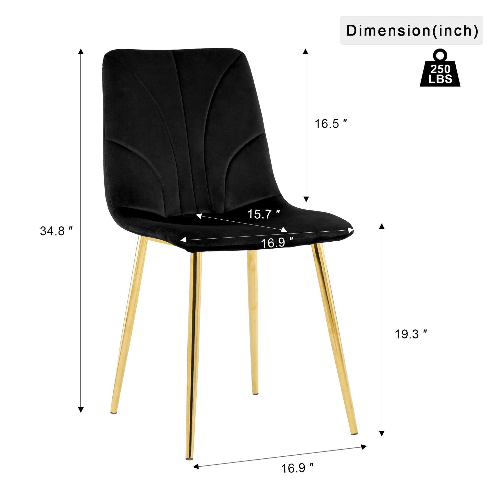Modern Simple Light Luxury Dining Black Chair Home Bedroom Stool Back Dressing Chair Student Desk Chair Gold Metal Legs Set Of 4 Black Metal