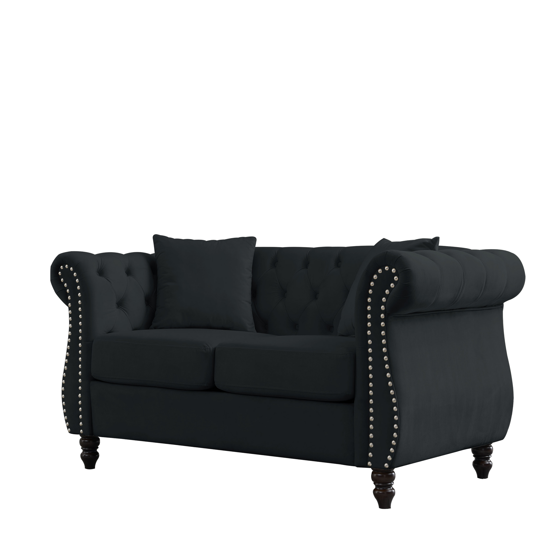Video 80" Chesterfield Sofa Black Velvet For Living Room, 3 Seater Sofa Tufted Couch With Rolled Arms And For Living Room, Bedroom, Office, Apartment, 3S 2S Black Foam Velvet